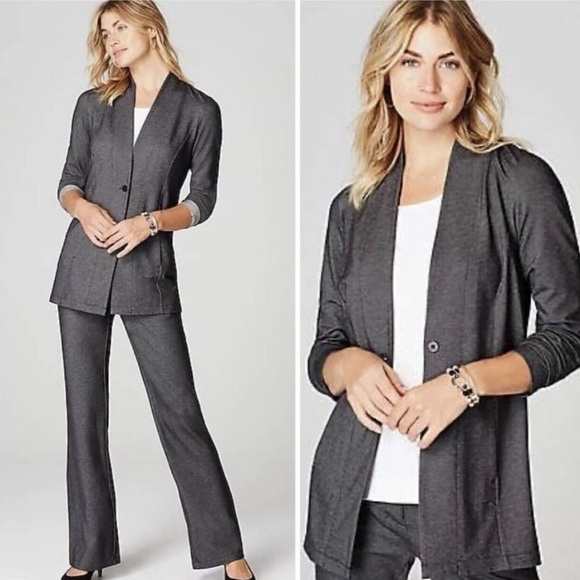 J. Jill Grey Wearever Collection Button Front Long Line Jacket Office We… - Picture 2 of 11